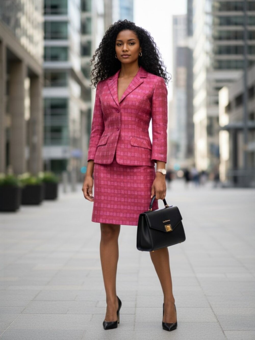 Luca Venturini Women's Silk Blend Two-Piece Suit Pink Plaid Made in Italy
